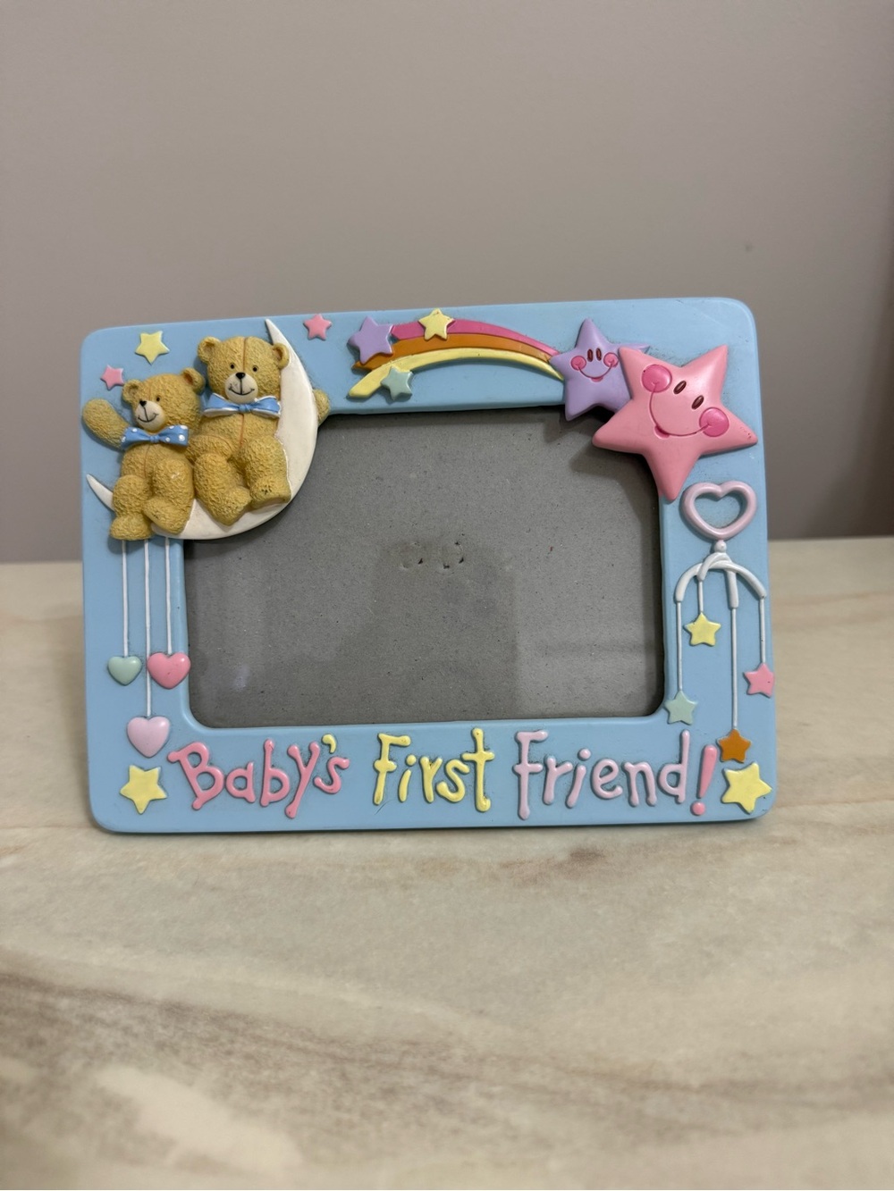 Baby's First Friend Blue Picture Frame with Teddy & Stars